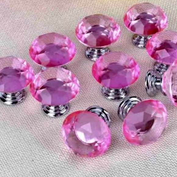 Accessories - Knobs - 10 Pink Crystal Cabinet Drawer  Closet Door Vanity Knobs - Wall Hooks